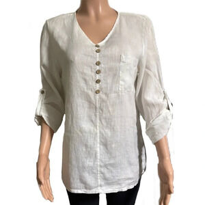 TERZO MILLENNIO Women’s Pullover 100% Linen White Top made in italy